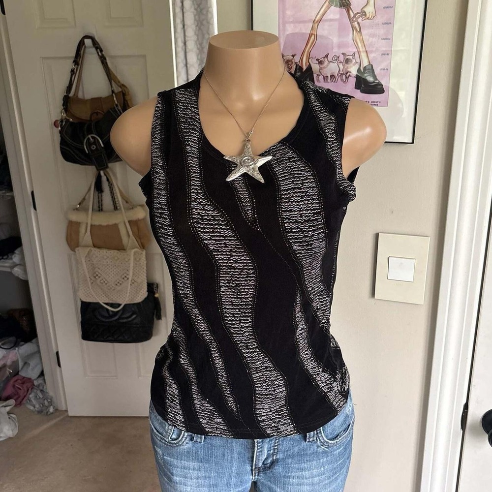 Y2K 2000s grunge Black Silver Wavy Knit Tank Top